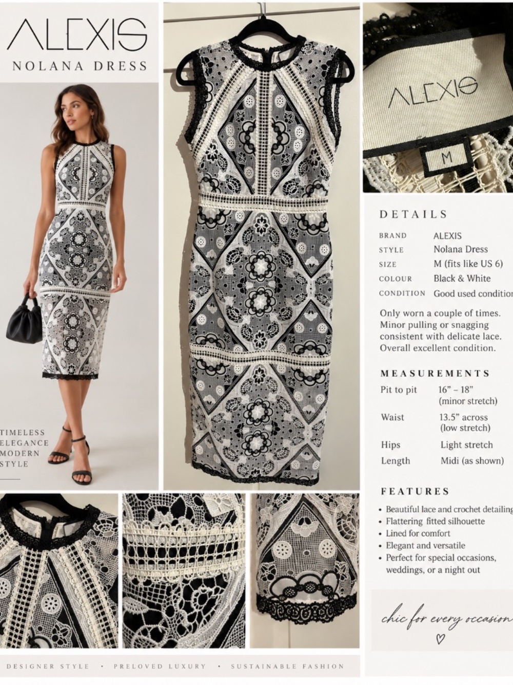 Medium Alexis Nolana Black & White Lace Midi Dress